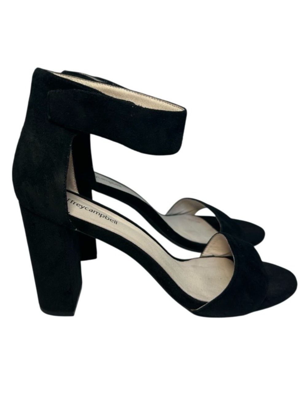 Jeffrey Campbell Women’s Black Suede Ankle Strap Open Toe Block Heels- Size 9